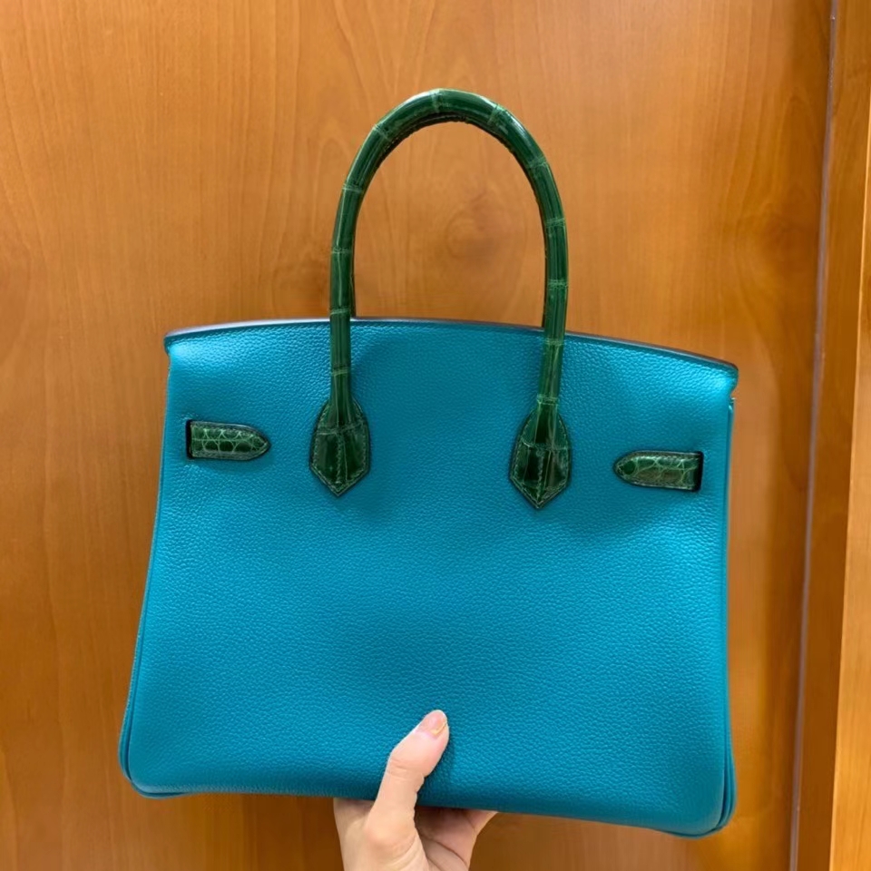 Hermès（爱马仕）Birkin Touch Togo 鳄鱼皮 孔雀绿 金扣 30cm