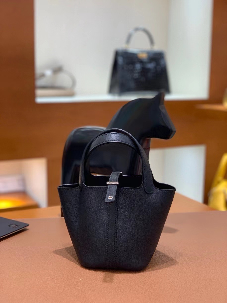 Hermès（爱马仕）Picotin 菜篮子 swift皮 黑色 14cm 银扣 现货