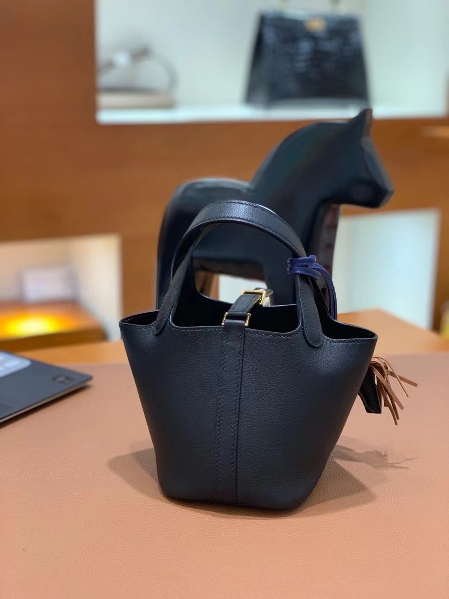 Hermès（爱马仕）Picotin 菜篮子 swift皮 黑色 14cm 金扣 现货