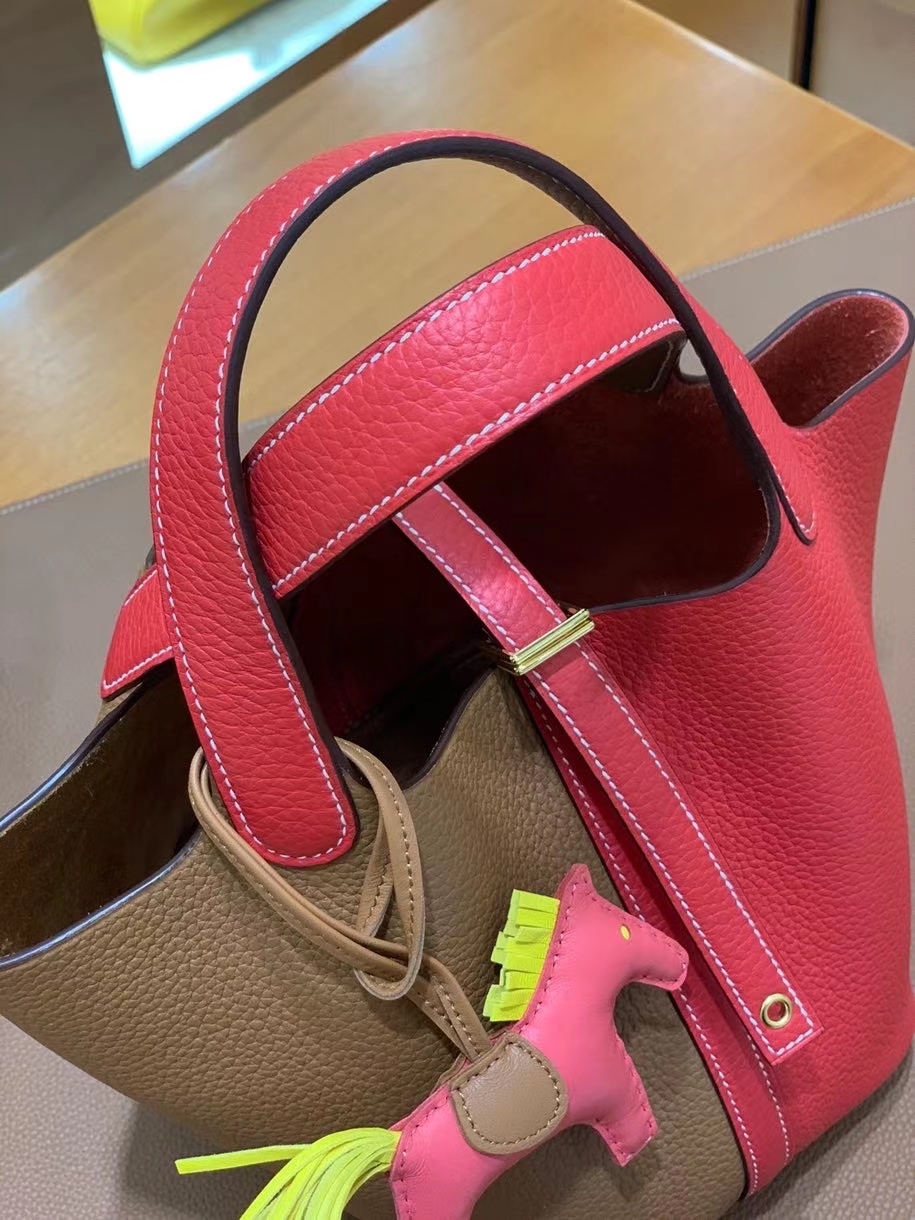 Hermès（爱马仕）Picotin 菜篮子 TC 心红拼金棕色 18cm 金扣 现货