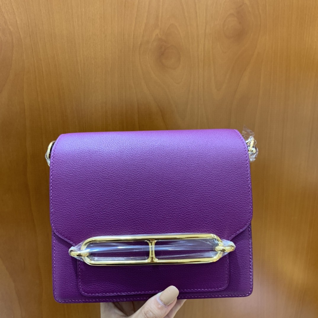 Hermès（爱马仕）Roulis 猪鼻子 evercolor 海葵紫 18cm 金扣 现货