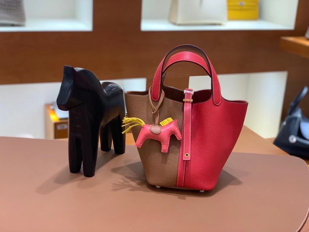 Hermès（爱马仕）Picotin 菜篮子 TC 心红拼金棕色 18cm 金扣 现货