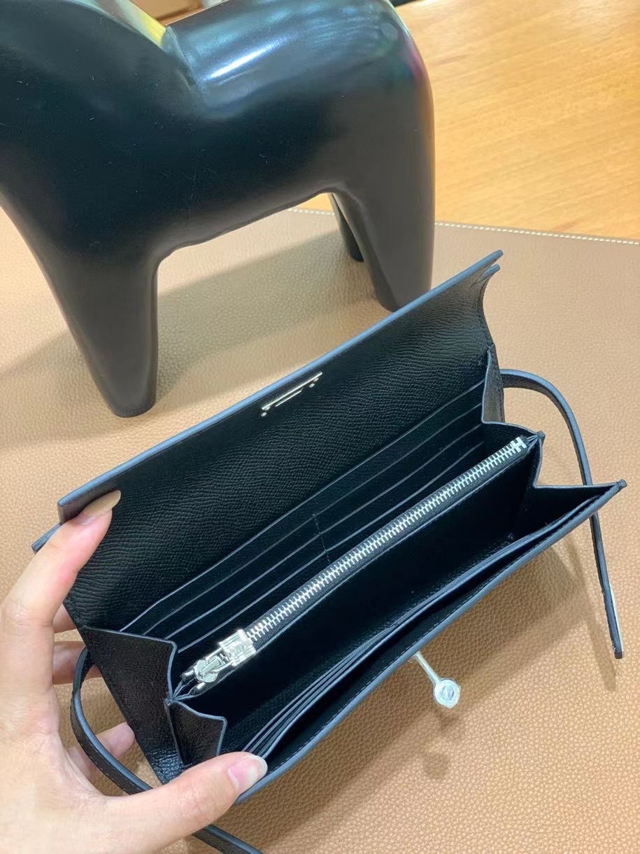 Hermès（爱马仕）epsom 黑色 Kelly 钱夹 银扣 现货