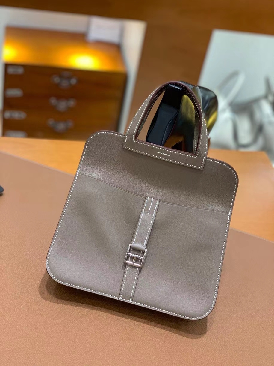 Hermès（爱马仕）Halzan 大象灰 Swift皮 22cm 银扣 现货
