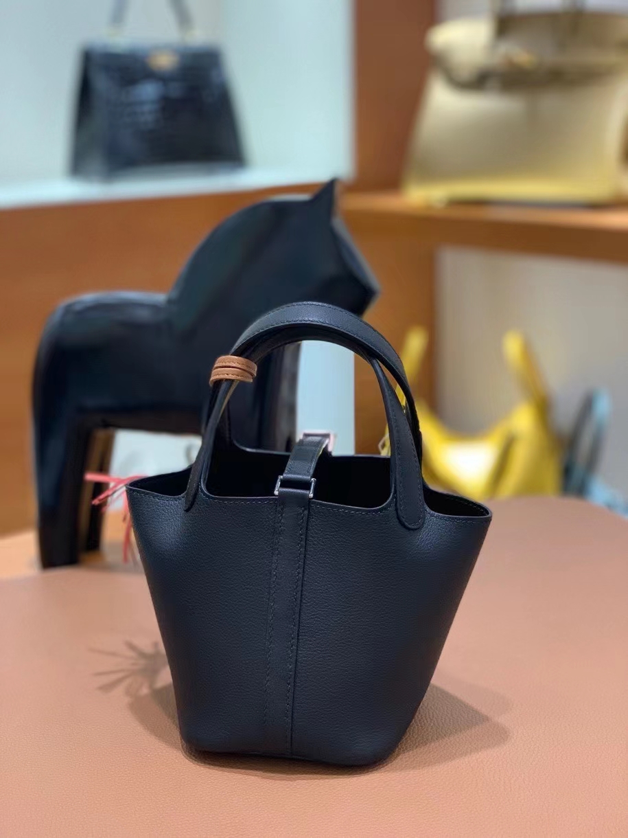Hermès（爱马仕）Picotin 菜篮子 swift皮 黑色 14cm 银扣 现货