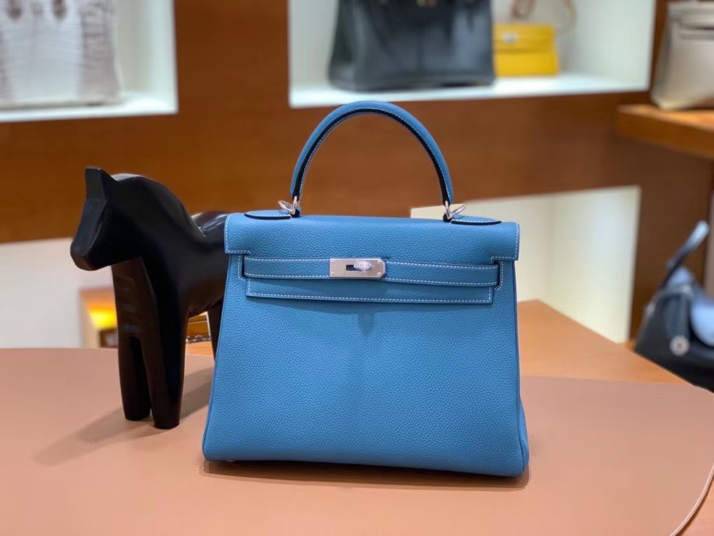 Hermès（爱马仕）Kelly 凯莉包  Togo 牛仔蓝 28cm 银扣 现货