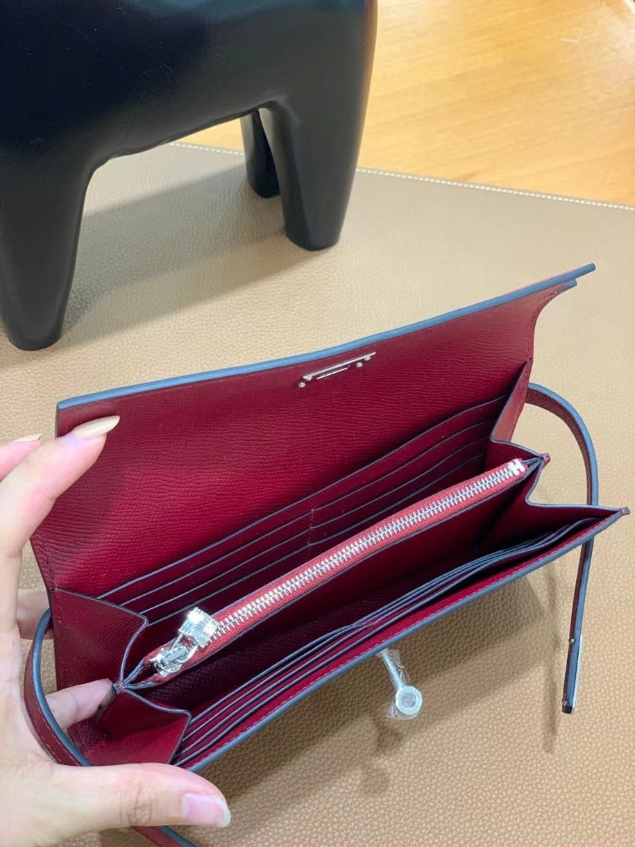 Hermès（爱马仕）epsom 石榴红 Kelly 钱夹 银扣 现货