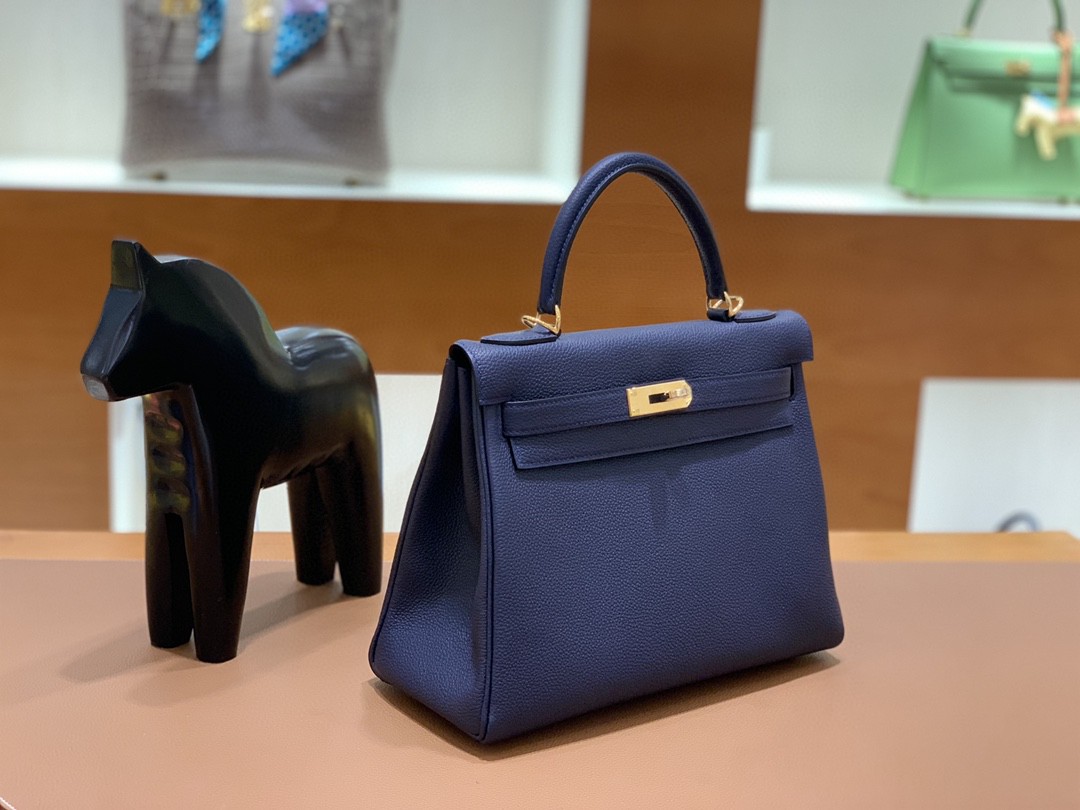 Hermès（爱马仕）Kelly 凯莉包 Togo 午夜蓝 金扣 28cm