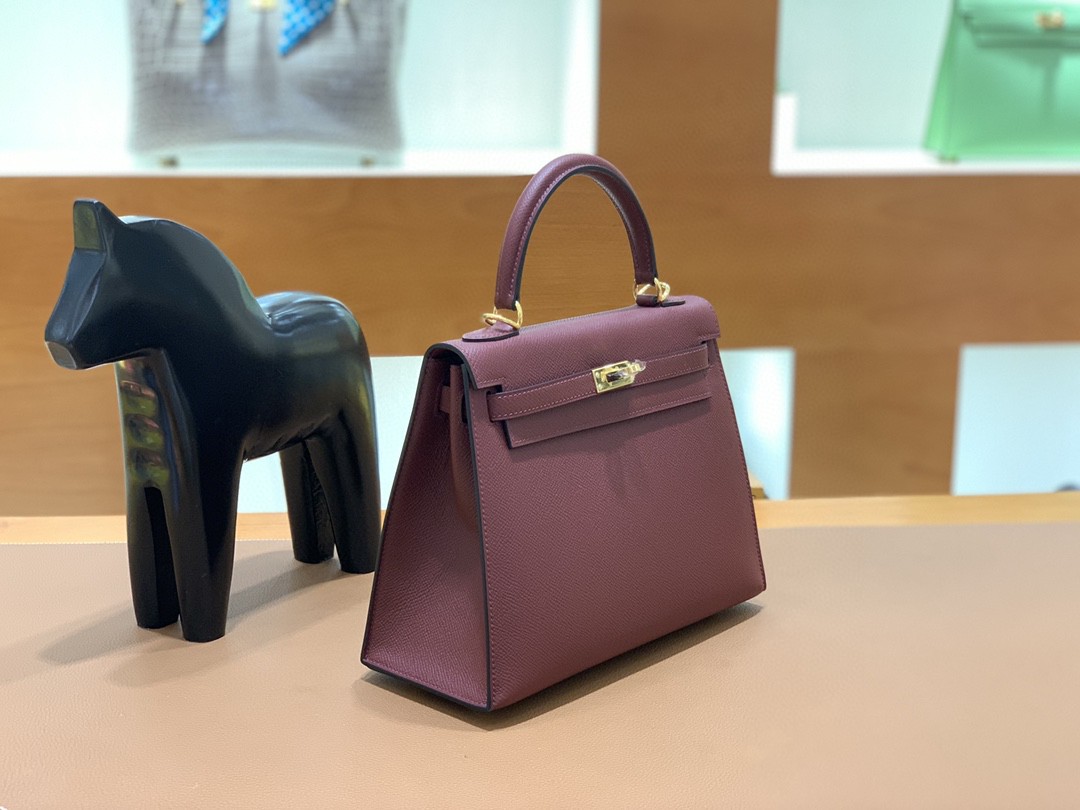 Hermès（爱马仕）Kelly 凯莉包 Epsom 波尔多酒红 金扣 25cm