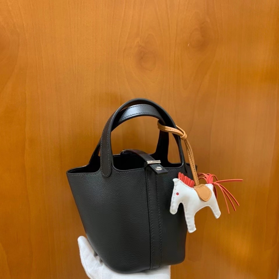 Hermès（爱马仕）Picotin 菜篮子 swift皮 黑色 14cm 银扣 现货