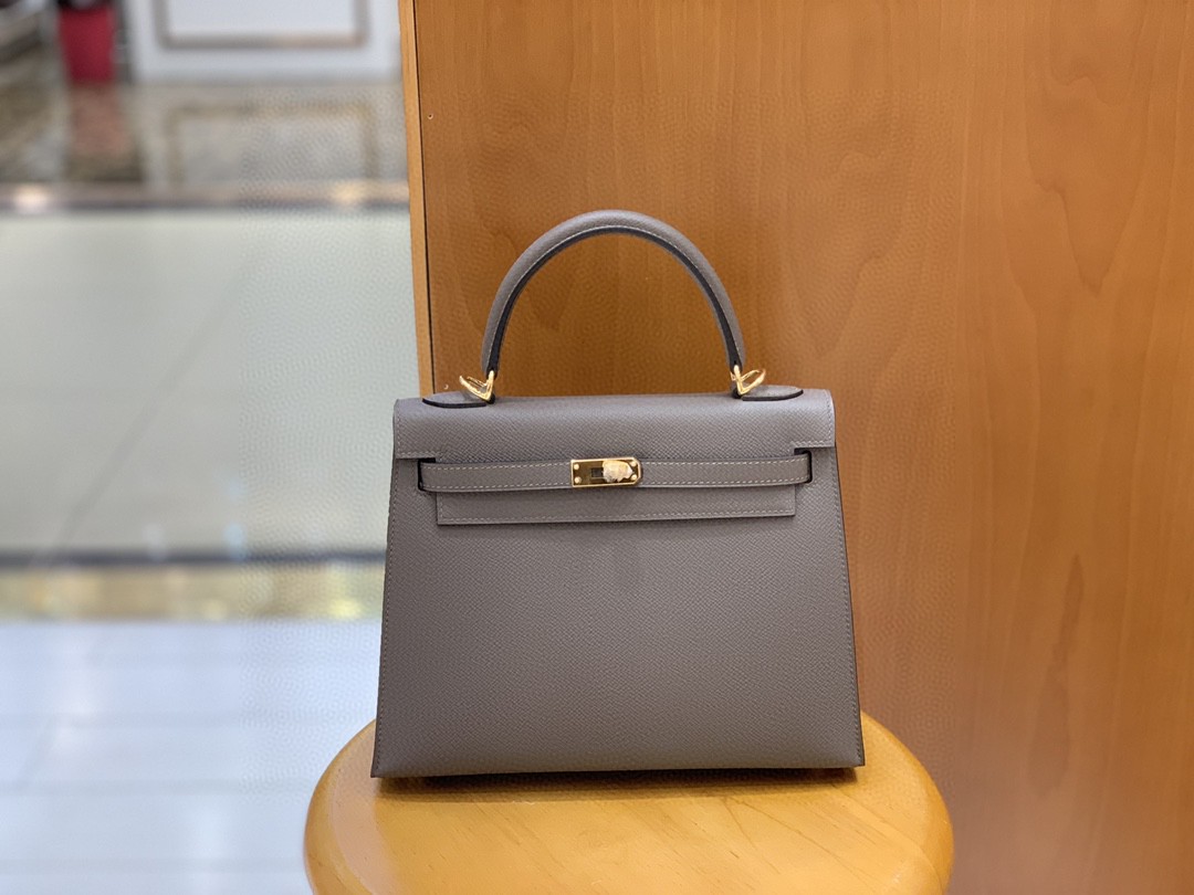 Hermès（爱马仕）Kelly 凯莉包 Epsom 大象灰 金扣 25cm