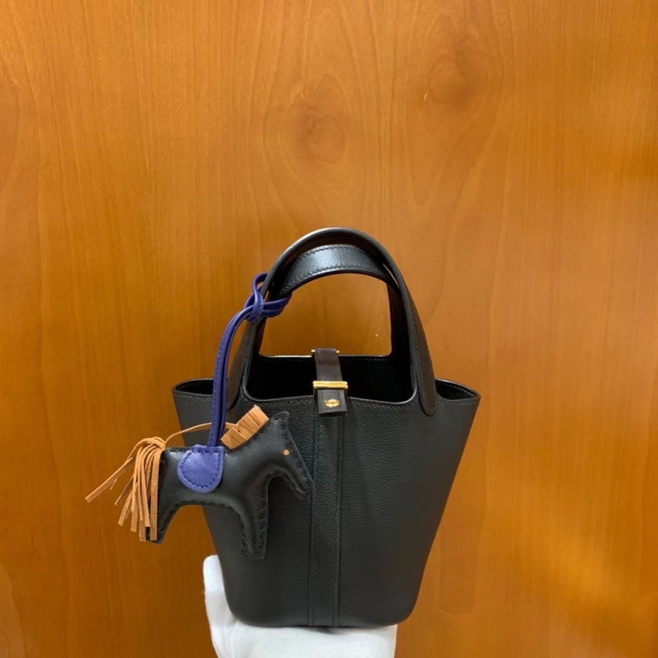 Hermès（爱马仕）Picotin 菜篮子 swift皮 黑色 14cm 金扣 现货