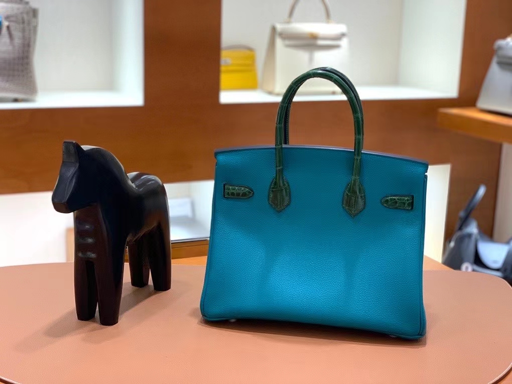 Hermès（爱马仕）Birkin Touch Togo 鳄鱼皮 孔雀绿 金扣 30cm