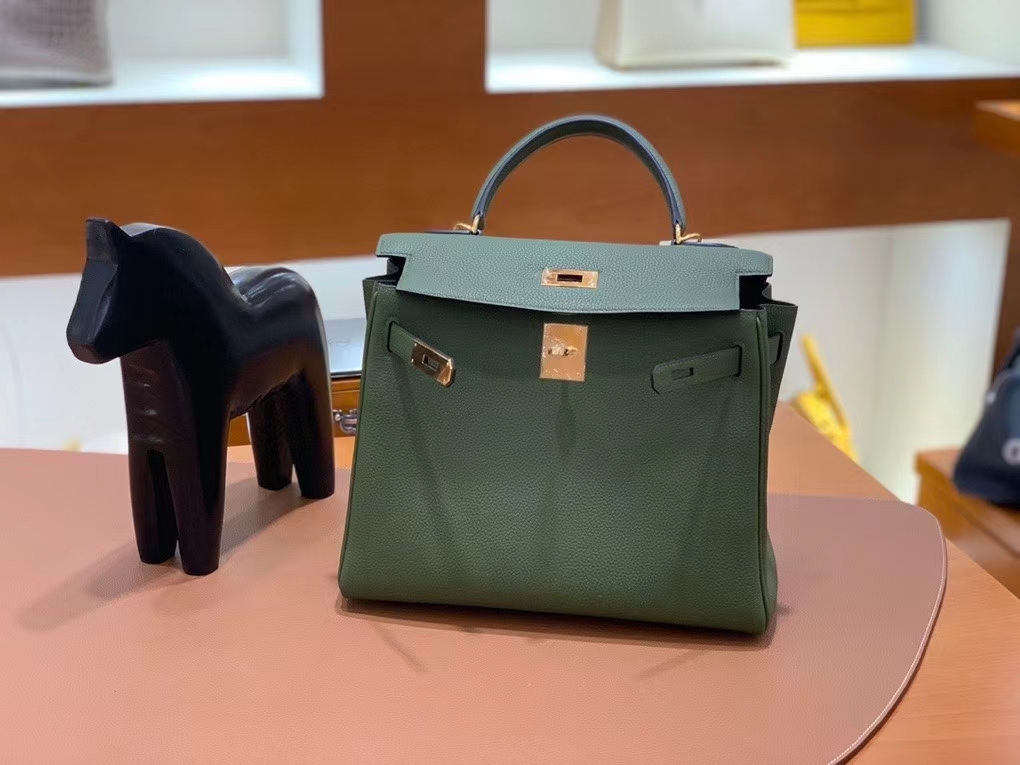 Hermès（爱马仕）Kelly 凯莉包 Togo 丛林绿 金扣 28cm