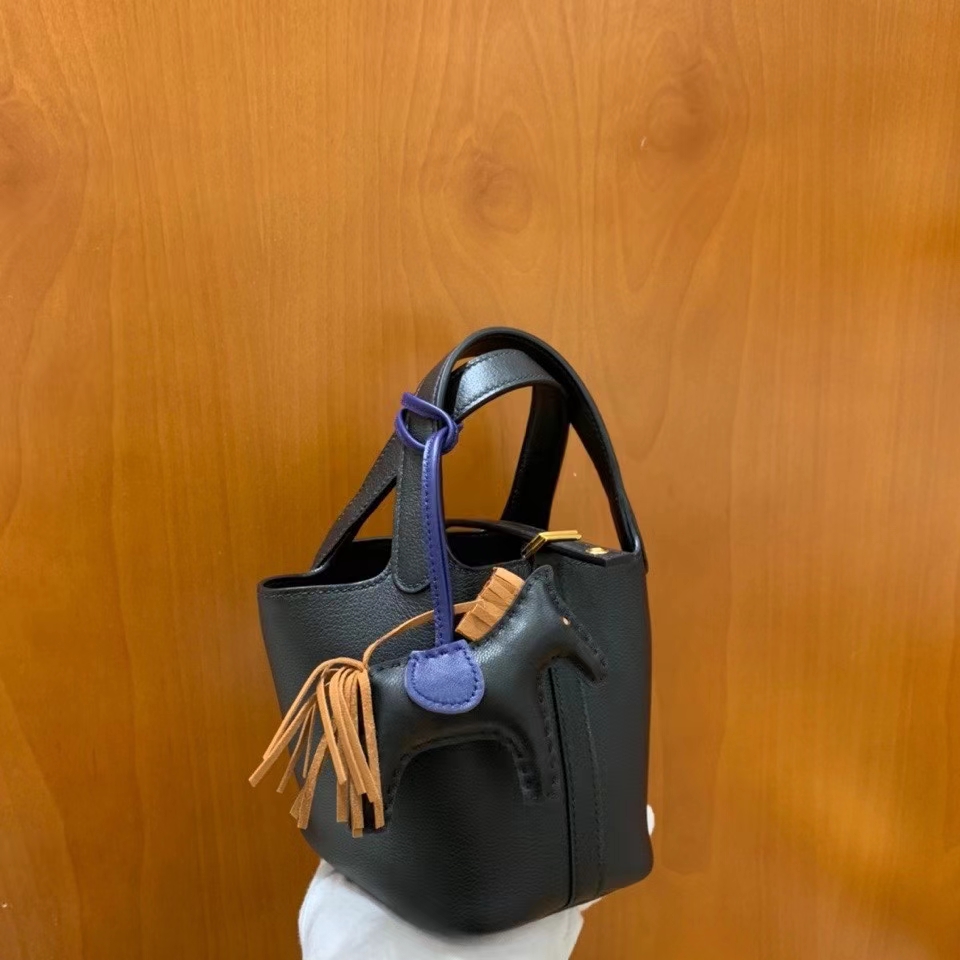 Hermès（爱马仕）Picotin 菜篮子 swift皮 黑色 14cm 金扣 现货