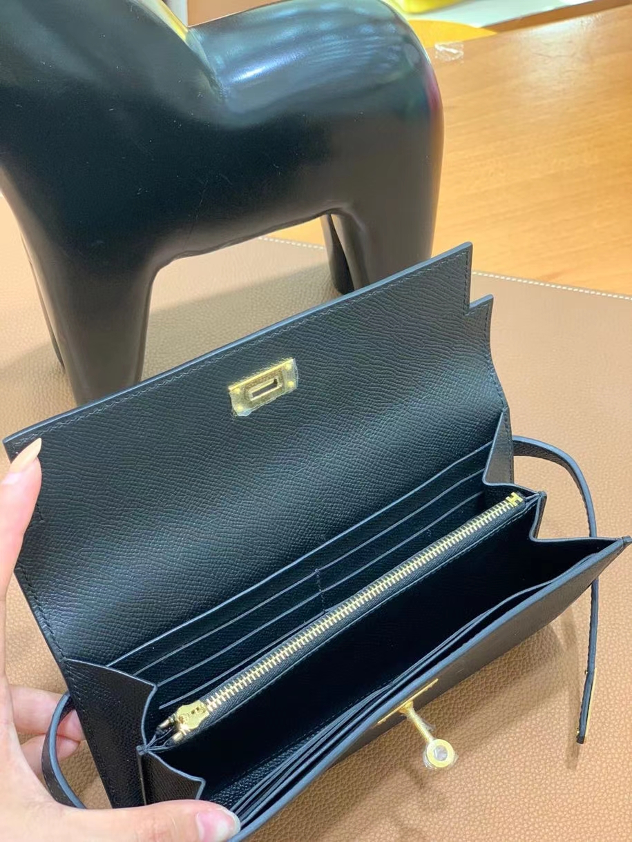 Hermès（爱马仕）epsom 黑色 Kelly 钱夹 金扣 现货