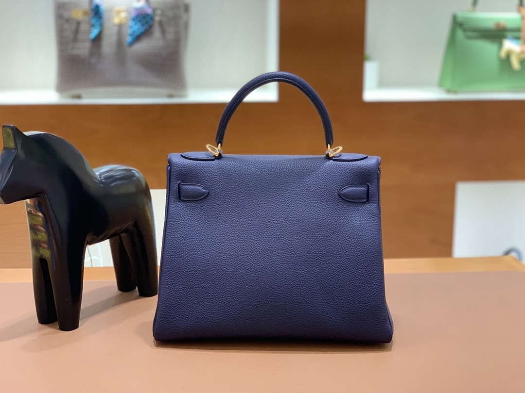 Hermès（爱马仕）Kelly 凯莉包 Togo 午夜蓝 金扣 28cm