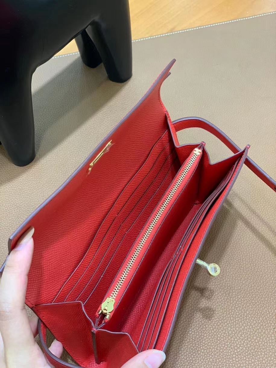 Hermès（爱马仕）epsom 番茄红 Kelly 钱夹 金扣 现货