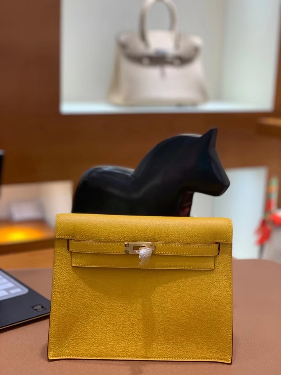 Hermès（爱马仕）evercolor 9D琥珀黄 Kelly danse 22cm 金扣 现货