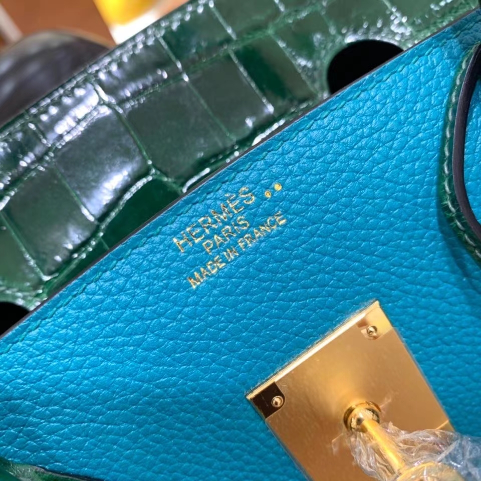 Hermès（爱马仕）Birkin Touch Togo 鳄鱼皮 孔雀绿 金扣 30cm