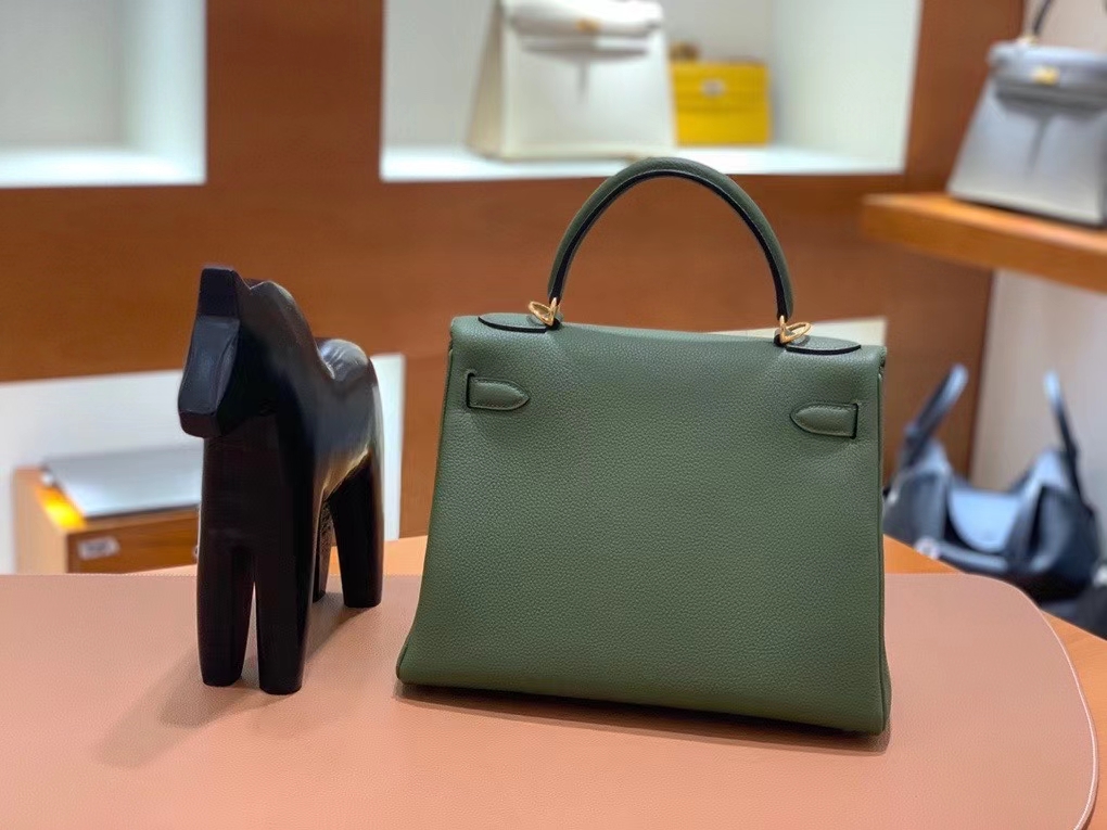 Hermès（爱马仕）Kelly 凯莉包  Togo 丛林绿 28cm 金扣 现货