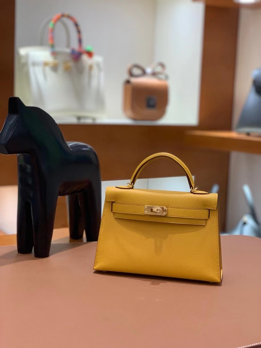 Hermès（爱马仕）Epsom 9D琥珀黄 minikelly 19cm 金扣 现货