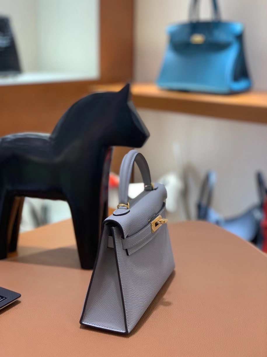 Hermès（爱马仕）epsom 2Z海鸥灰 miniKelly 19cm 金扣 现货