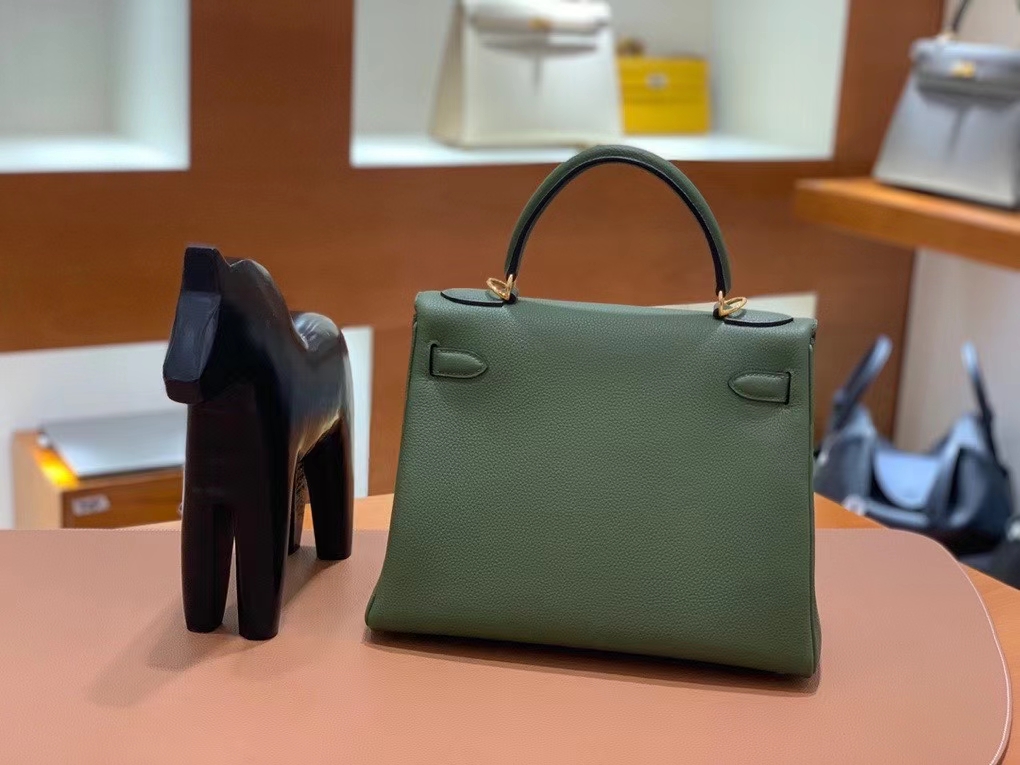 Hermès（爱马仕）Kelly 凯莉包 Togo 丛林绿 金扣 28cm