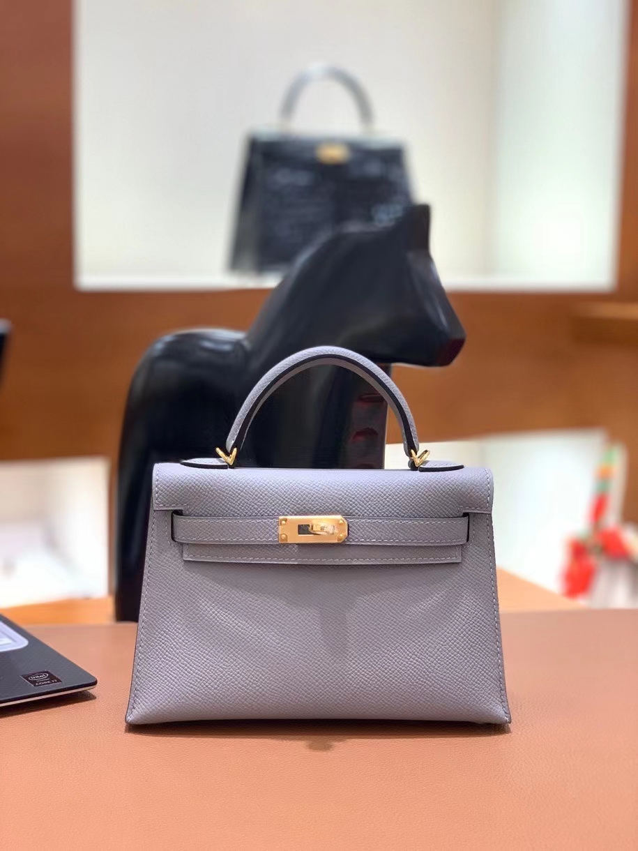 Hermès（爱马仕）epsom 2Z海鸥灰 miniKelly 19cm 金扣 现货