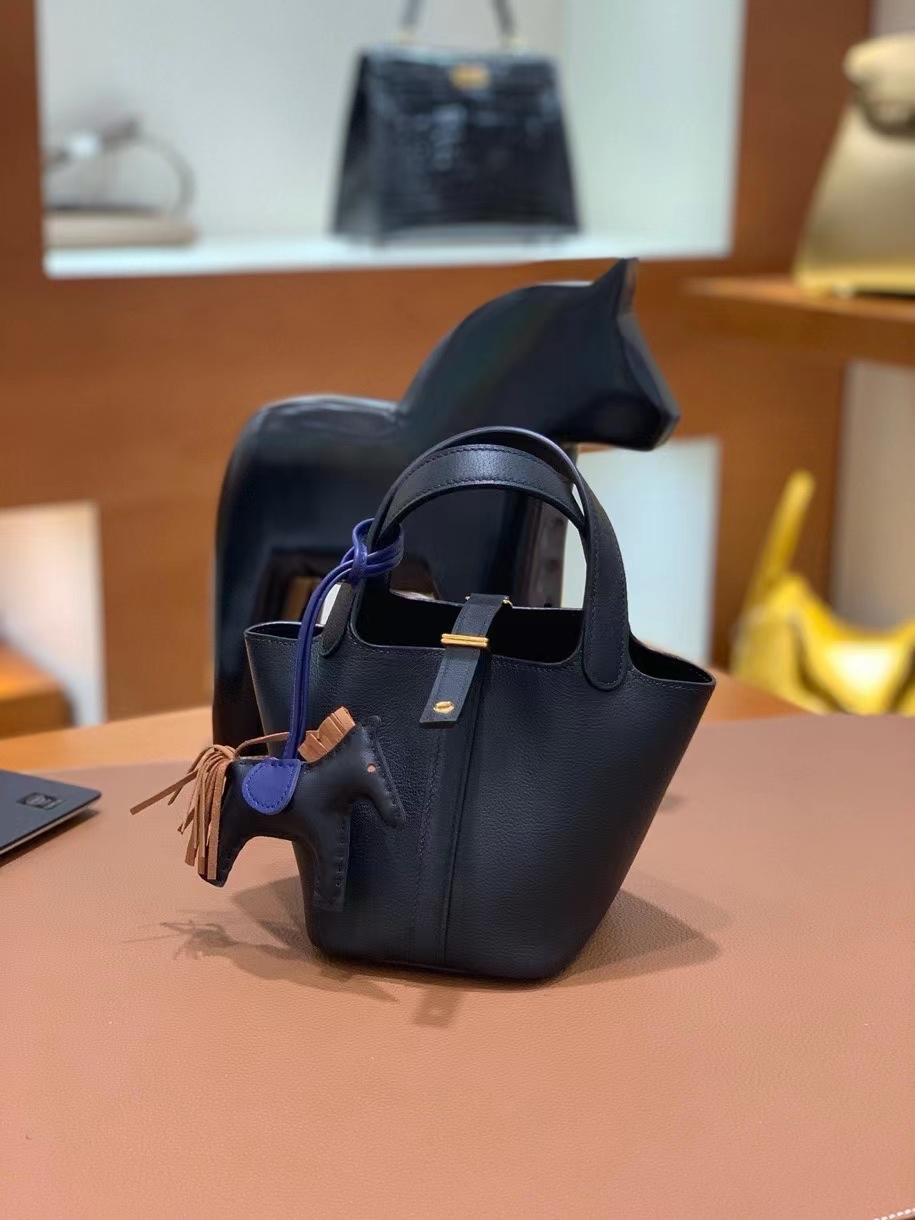 Hermès（爱马仕）Picotin 菜篮子 swift皮 黑色 14cm 金扣 现货