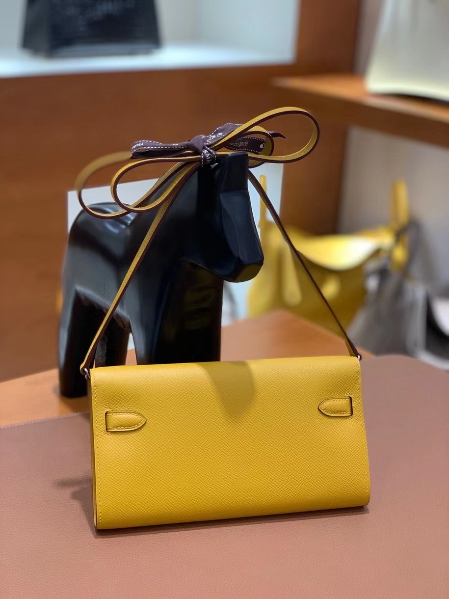 Hermès（爱马仕）Epsom 9D琥珀黄 Kelly to go wallet 银扣 现货