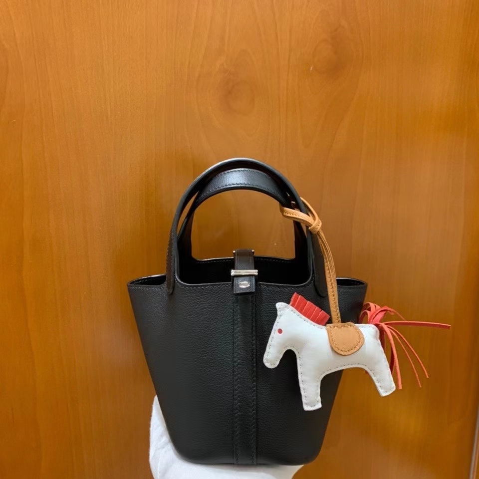 Hermès（爱马仕）Picotin 菜篮子 swift皮 黑色 14cm 银扣 现货