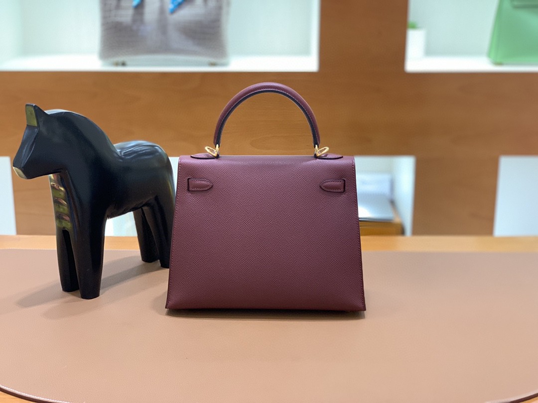 Hermès（爱马仕）Kelly 凯莉包 Epsom 波尔多酒红 金扣 25cm