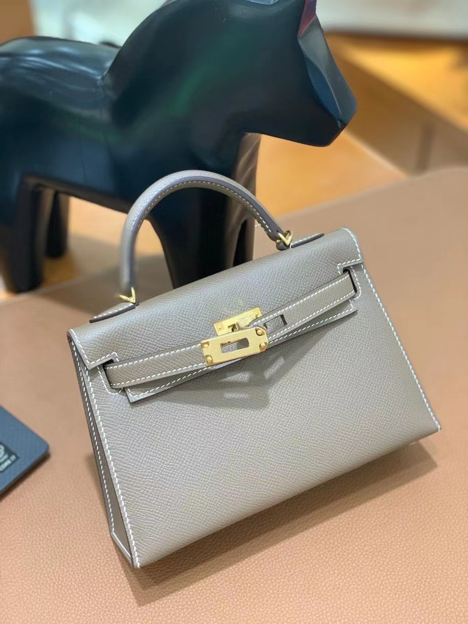 Hermès（爱马仕）epsom 大象灰 minikelly 19cm 金扣 现货