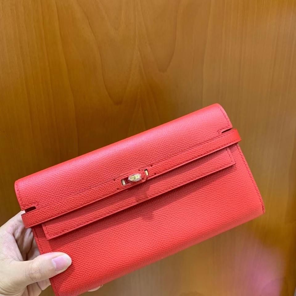 Hermès（爱马仕）epsom 番茄红 Kelly 钱夹 金扣 现货