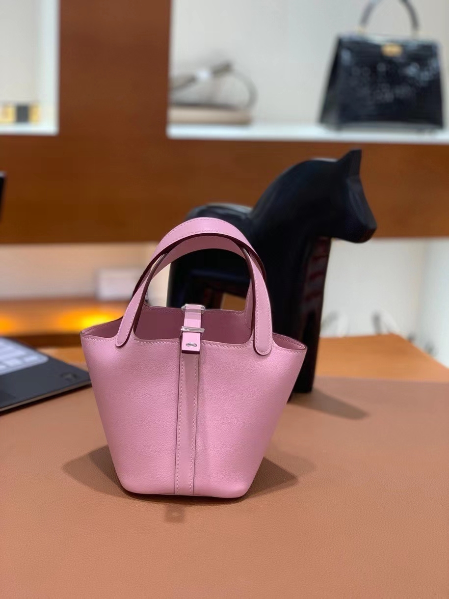 Hermès（爱马仕）Picotin 菜篮子 swift皮 3Q水粉色 14cm 银扣 现货