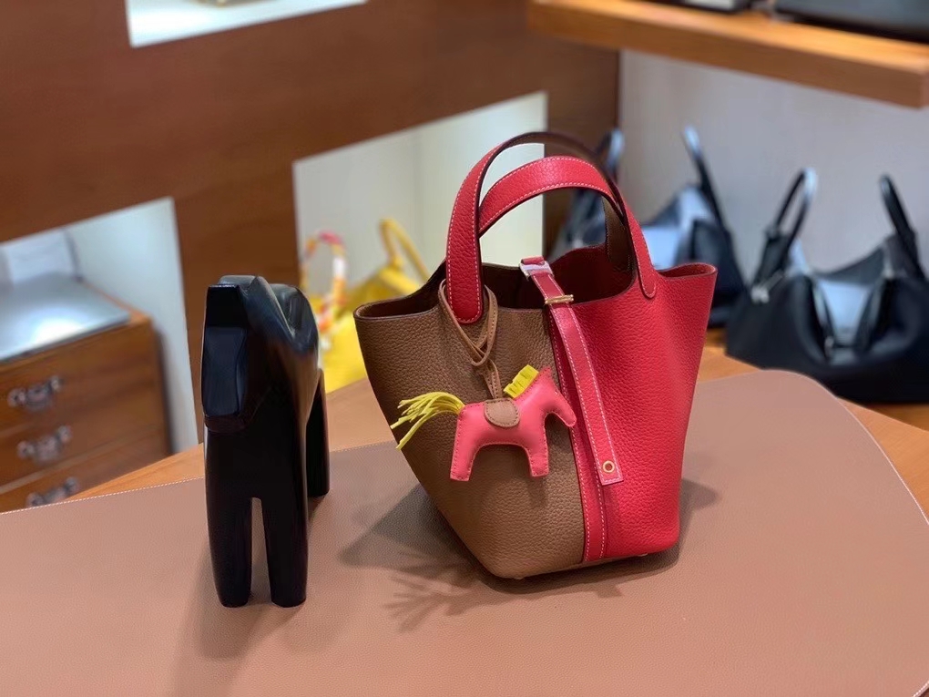 Hermès（爱马仕）Picotin 菜篮子 TC 心红拼金棕色 18cm 金扣 现货