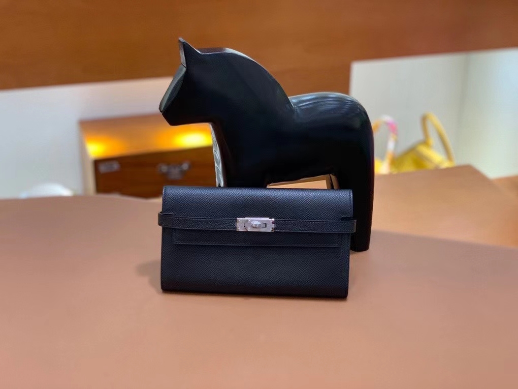 Hermès（爱马仕）epsom 黑色 Kelly 钱夹 银扣 现货