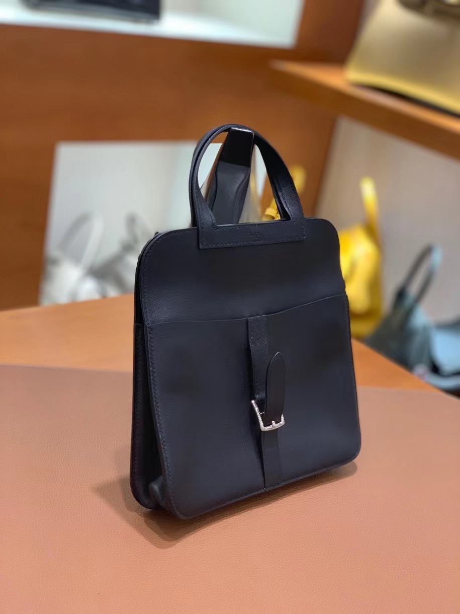 Hermès（爱马仕）Swift 黑色 Halzan 22cm 银扣 现货
