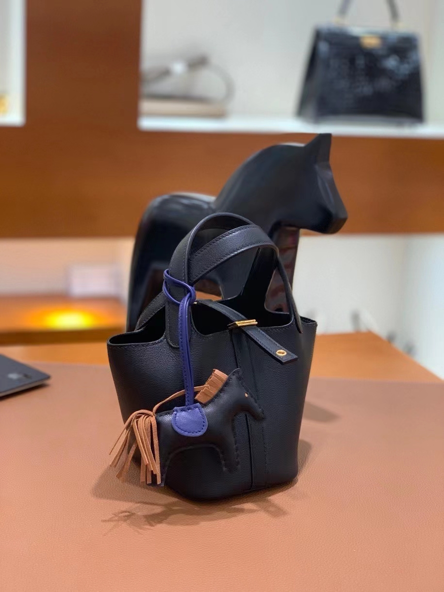 Hermès（爱马仕）Picotin 菜篮子 swift皮 黑色 14cm 金扣 现货