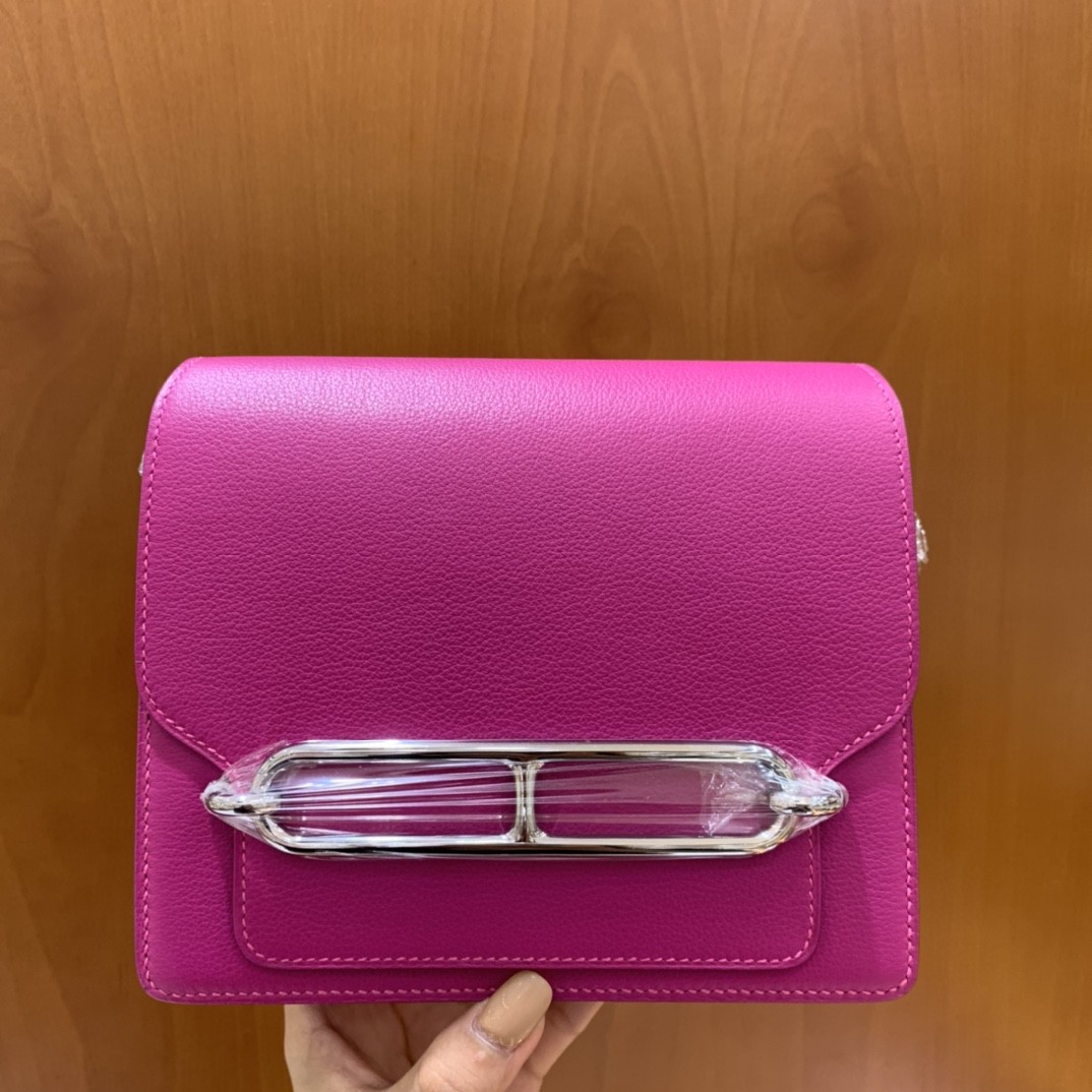 Hermès（爱马仕）Roulis 猪鼻子 evercolor 玫瑰紫 18cm 银扣 现货