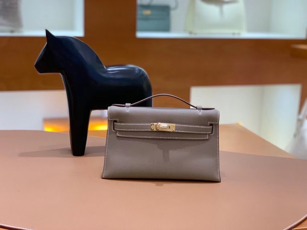 Hermès（爱马仕）Epsom 大象灰 miniKelly 22cm 金扣 现货