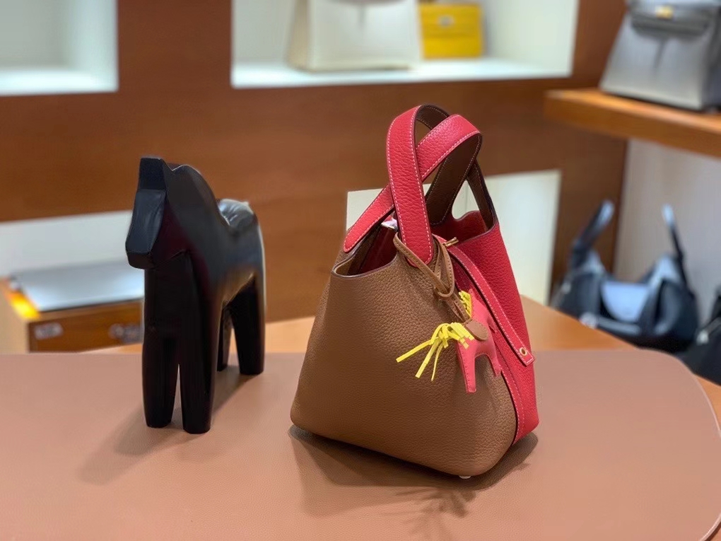 Hermès（爱马仕）Picotin 菜篮子 TC 心红拼金棕色 18cm 金扣 现货