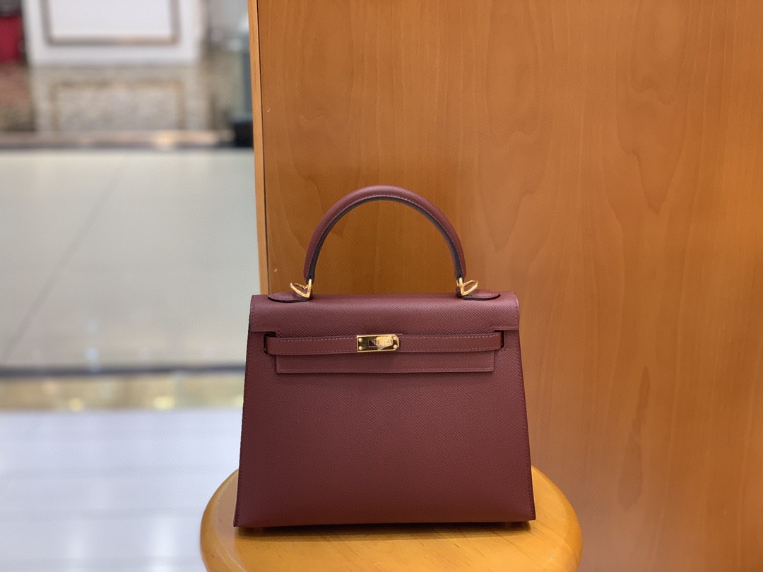 Hermès（爱马仕）Kelly 凯莉包 Epsom 波尔多酒红 金扣 25cm