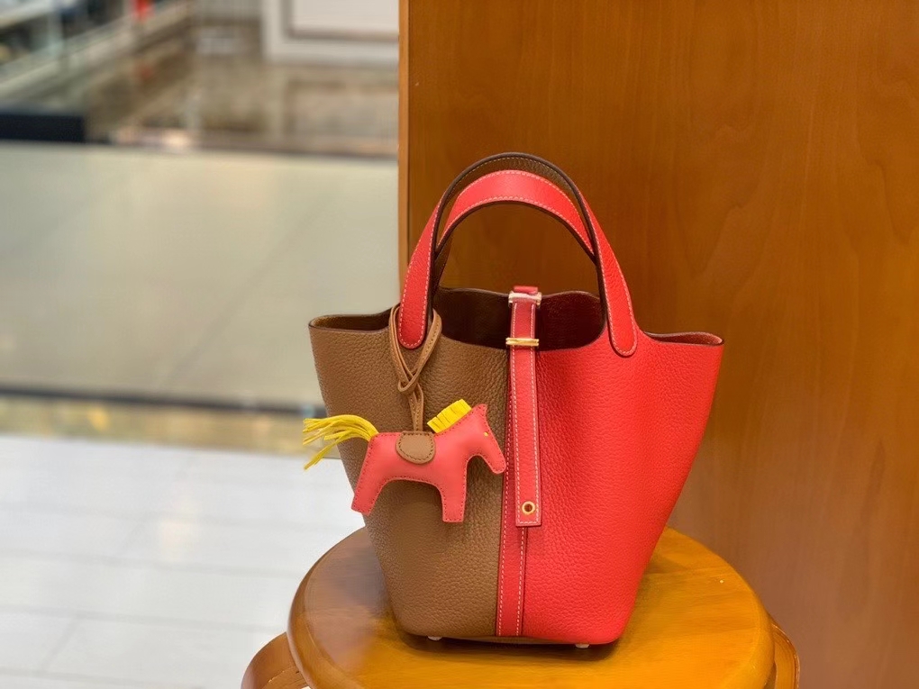 Hermès（爱马仕）Picotin 菜篮子 TC 心红拼金棕色 18cm 金扣 现货