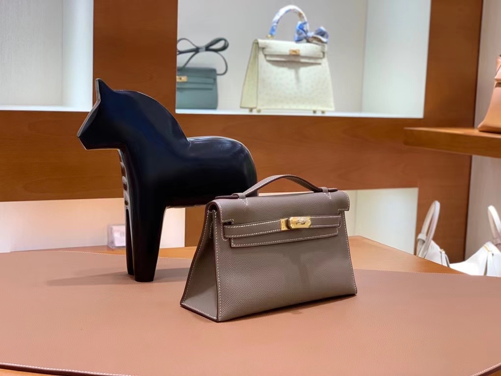 Hermès（爱马仕）Epsom 大象灰 miniKelly 22cm 金扣 现货