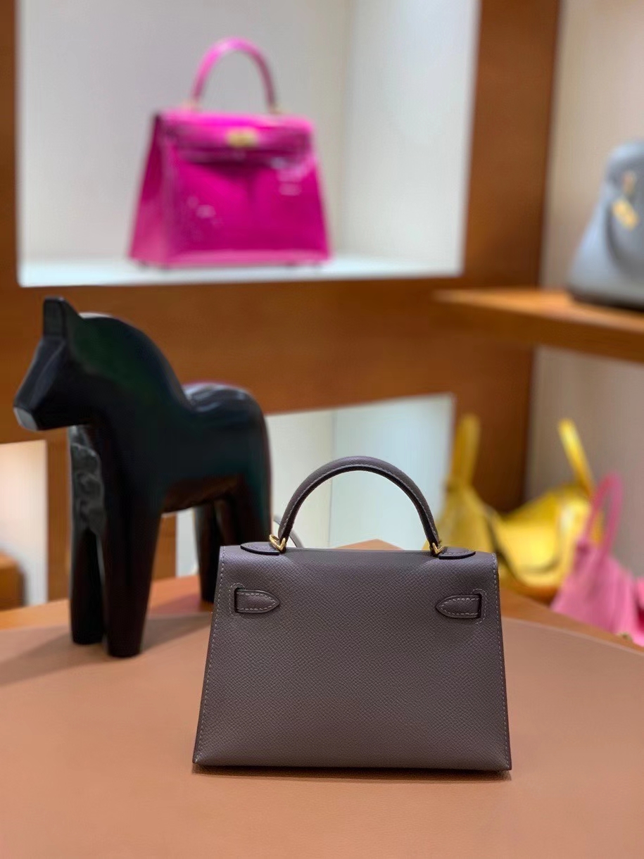 Hermès（爱马仕）epsom 锡器灰 miniKelly 19 金扣 现货