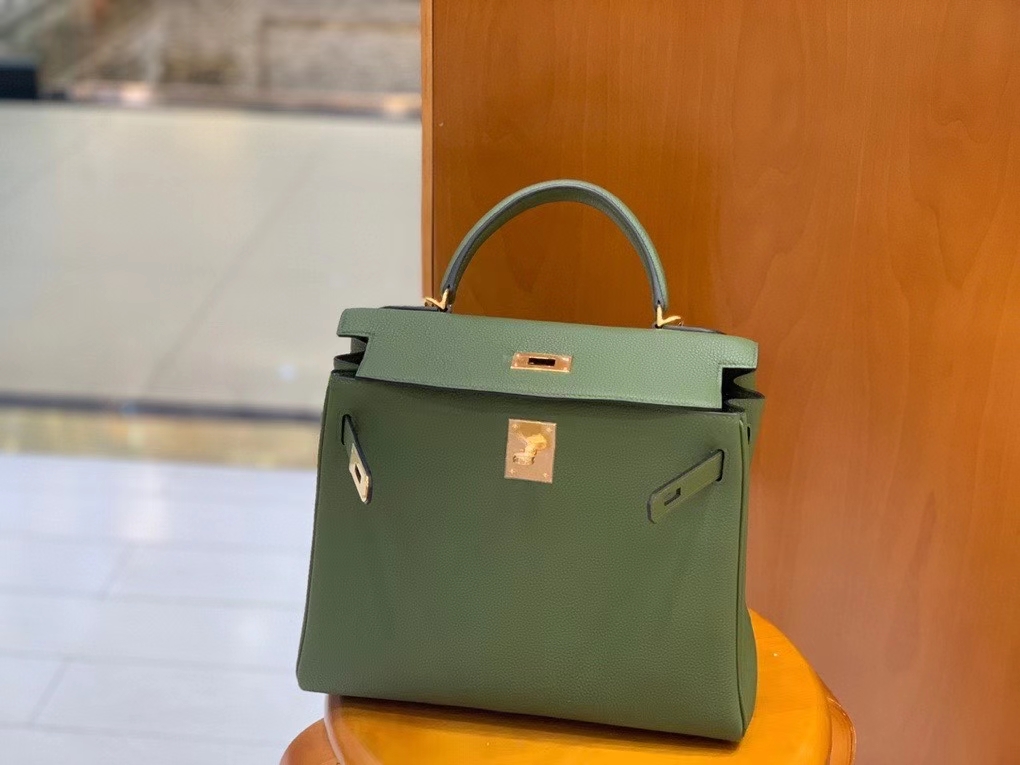 Hermès（爱马仕）Kelly 凯莉包 Togo 丛林绿 金扣 28cm