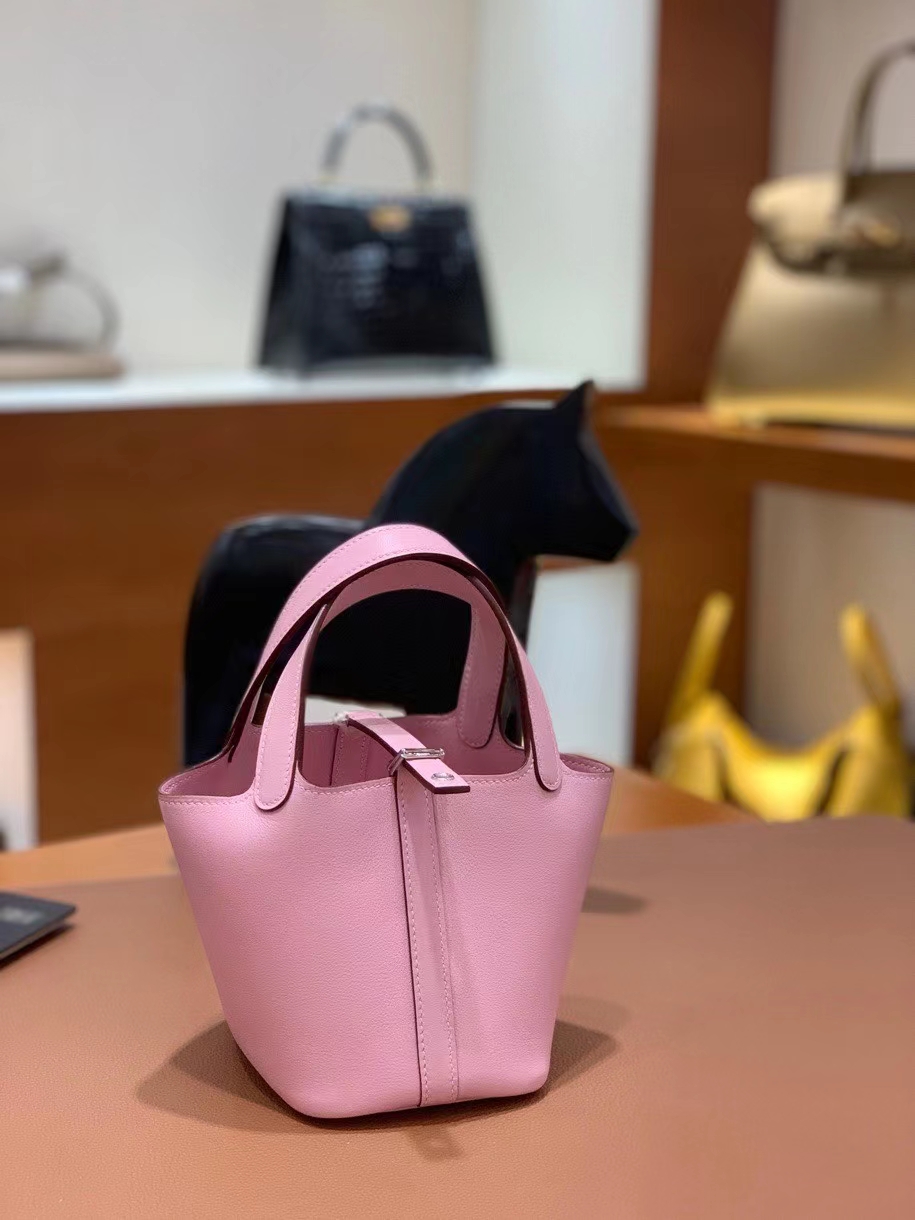 Hermès（爱马仕）Picotin 菜篮子 swift皮 3Q水粉色 14cm 银扣 现货