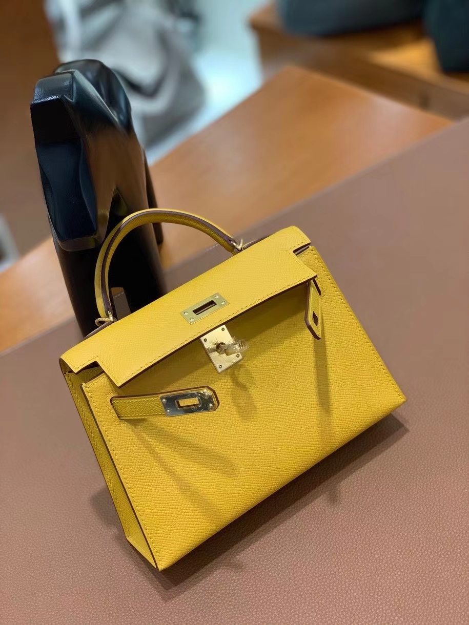 Hermès（爱马仕）Epsom 9D琥珀黄 minikelly 19cm 金扣 现货